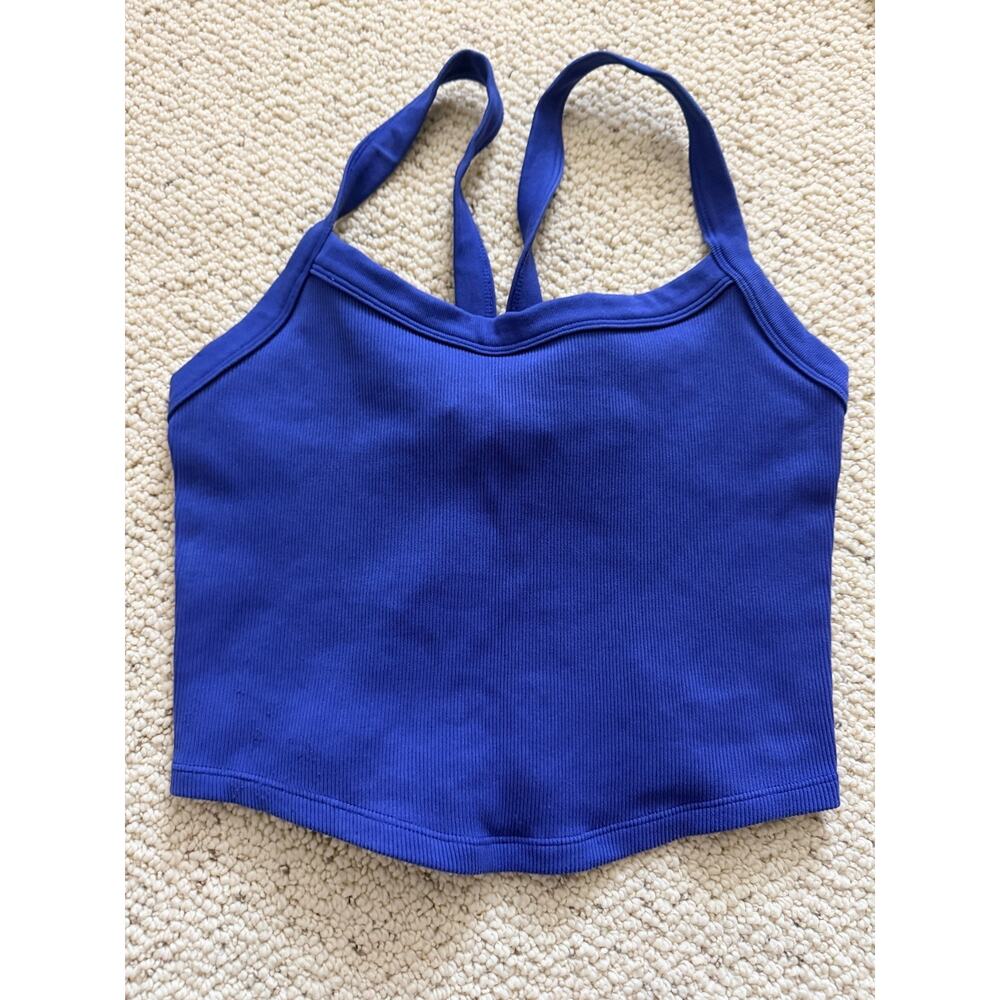 Womens Ribbed Crop Cami Tank Top Racerback Scoop Royal Blue Yoga Pilates M/L